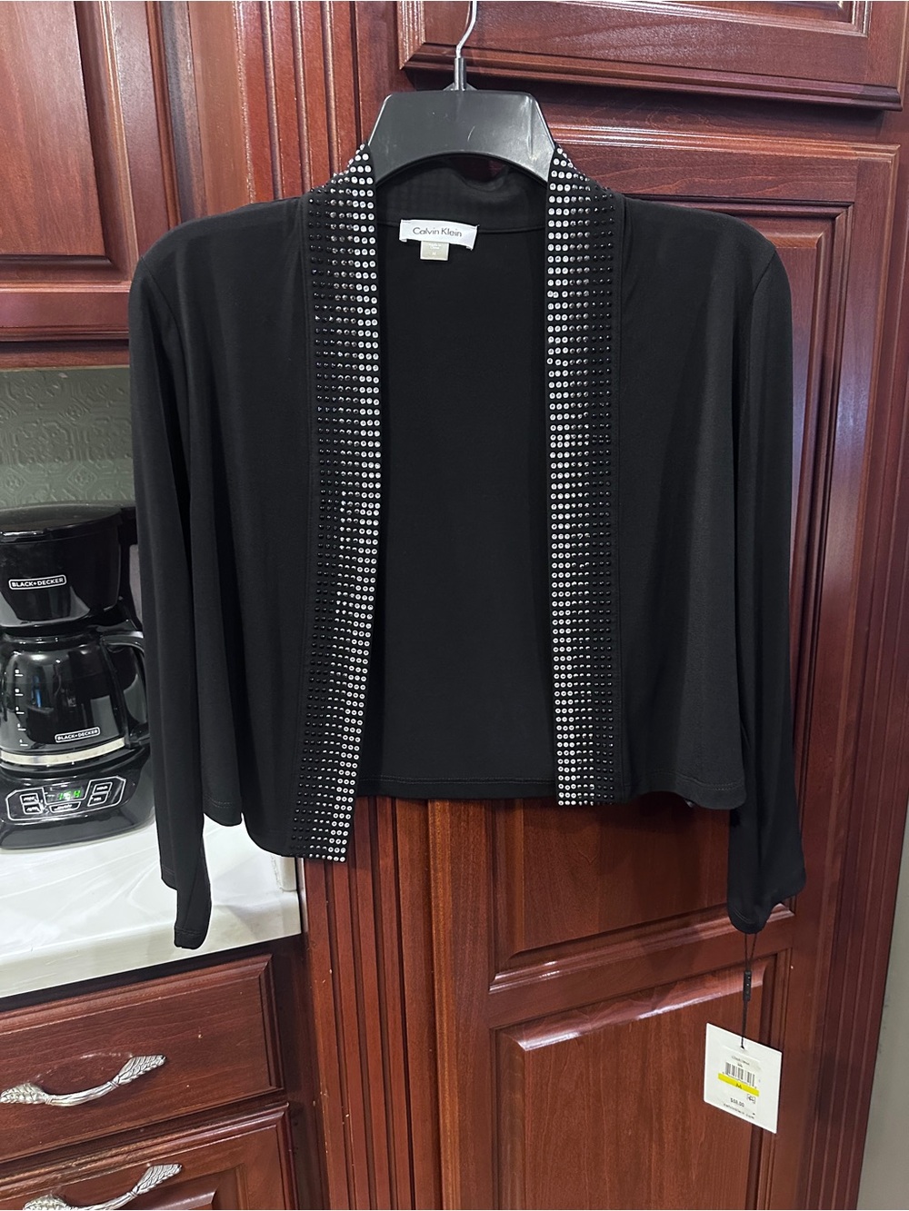 Calvin Klein Black Open-Front Embellished Women's Cardigan